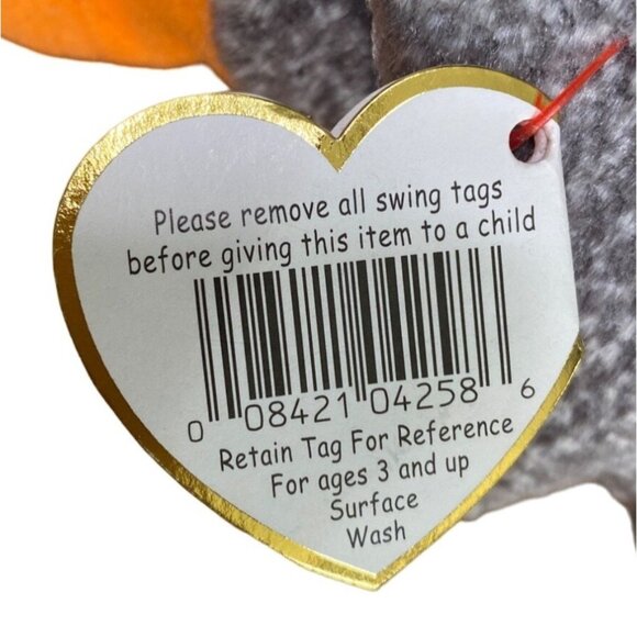 Ty Beanie Baby Original Retired Ewey Plush Goose 1998 Gray & Orange Soft Toy Col - Picture 8 of 10